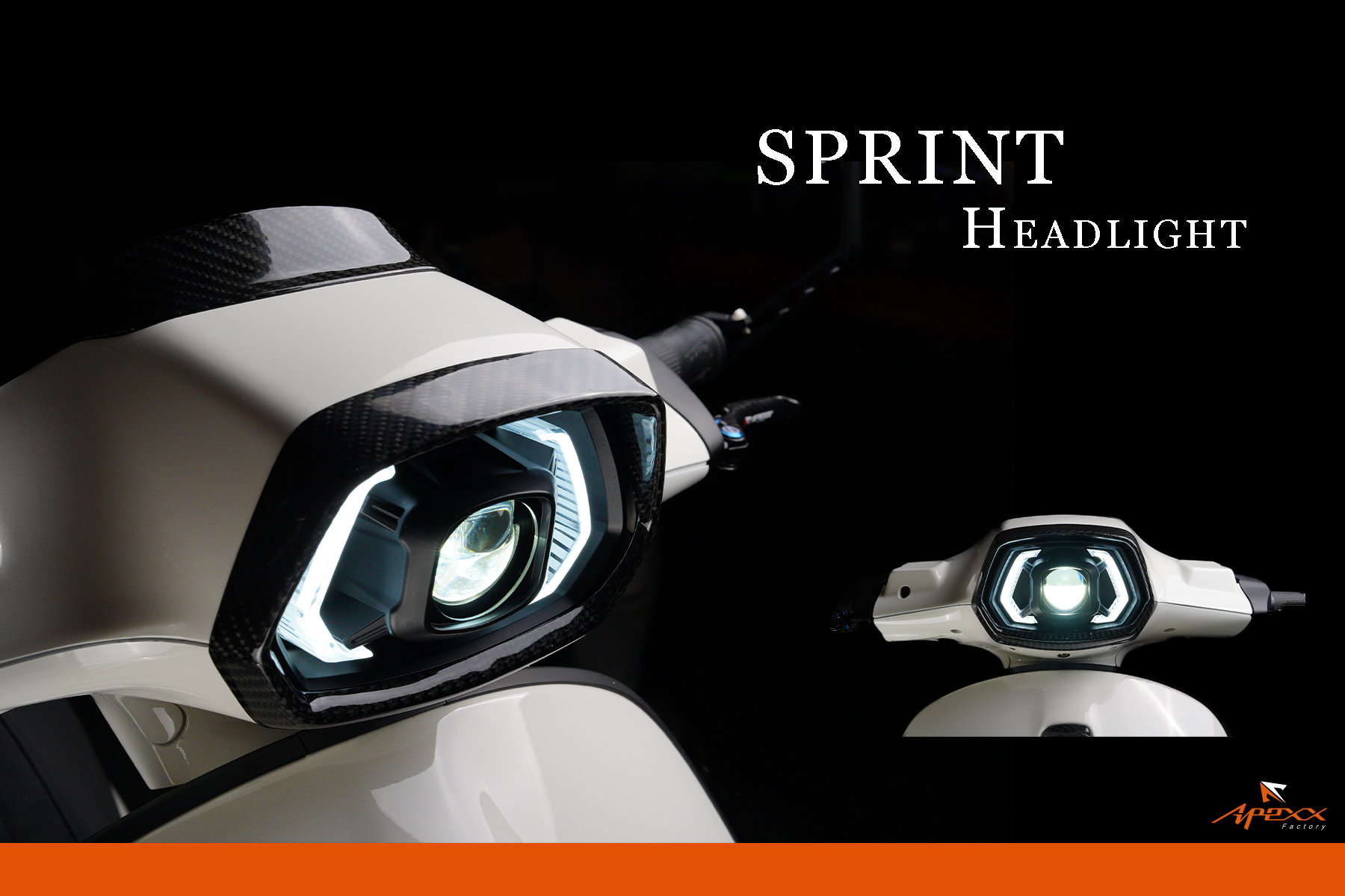 Vespa Sprint Headlight Featuring a high-intensity LED projector paired with a sequential daytime running light, this upgrade elevates the Vespa’s elegance to a whole new level — blending refined sophistication with a touch of speed.