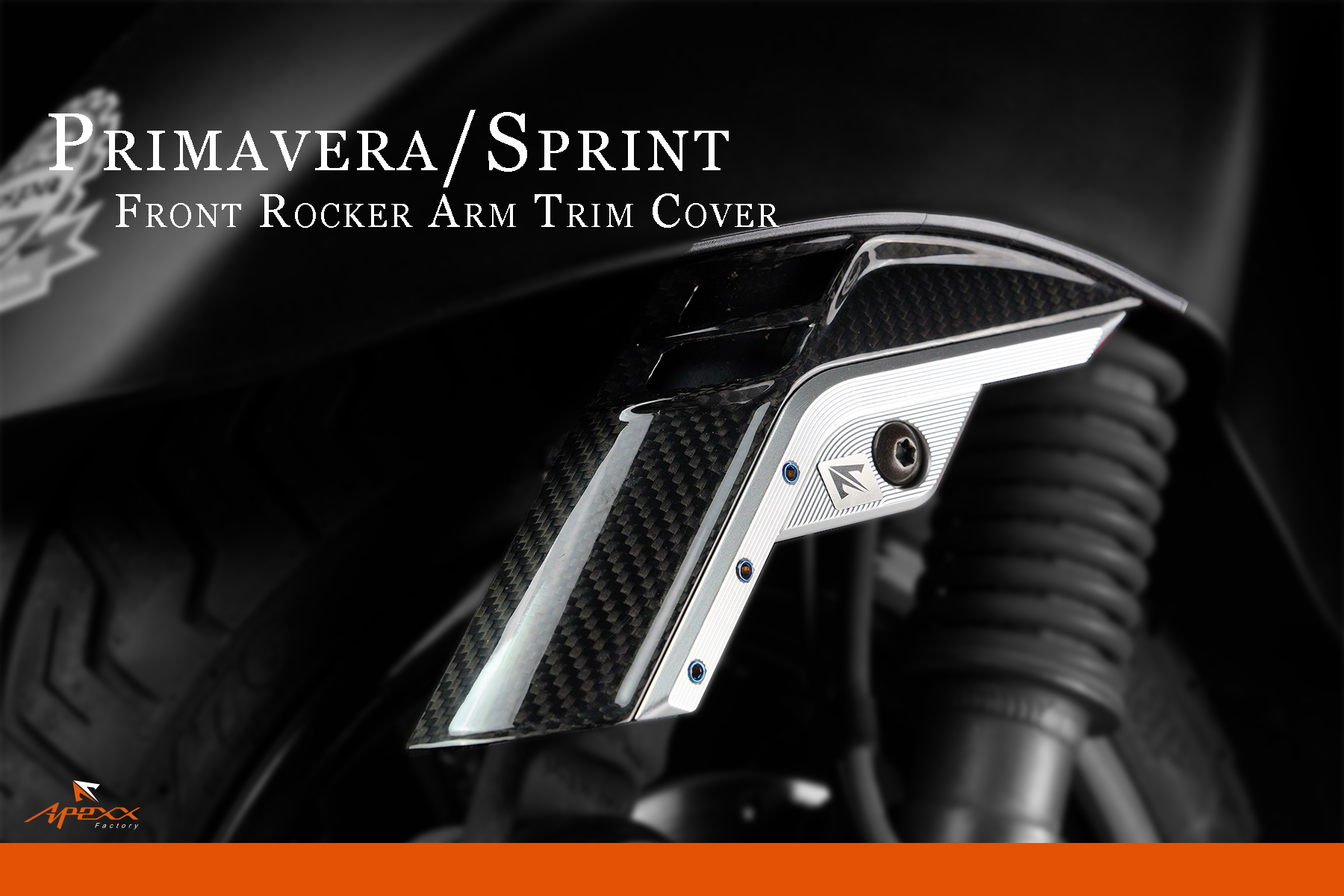 Vespa Sprint / Primavera Front Shock Cover With its avant-garde design, this cover protects your front suspension from gravel damage while combining carbon fiber and metal materials to deliver versatile styling and a unique look.